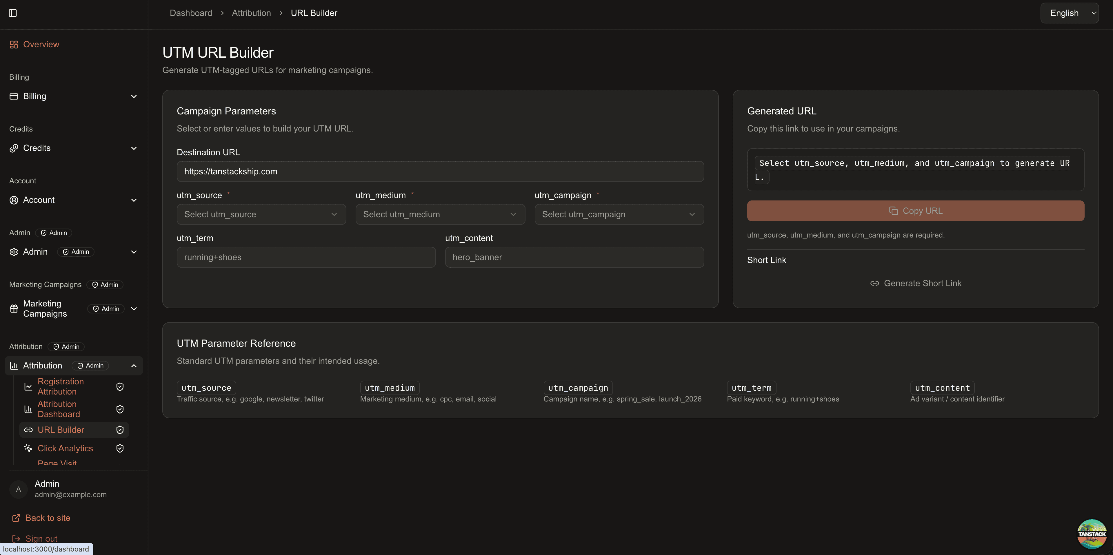 UTM URL builder dashboard screenshot